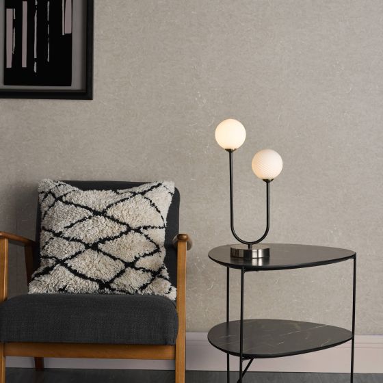 Där Lighting Duo 2 Light Table Lamp Antique Brass And Opal Glass