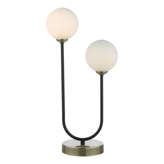 där lighting Duo 2 Light Table Lamp Antique Brass and Opal Glass