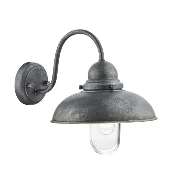 där lighting Dynamo Outdoor Wall Light Aged Iron Glass IP44