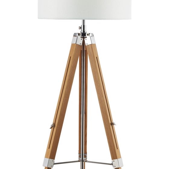 Där Lighting Easel Tripod Floor Lamp Light Wood Polished Chrome With Shade