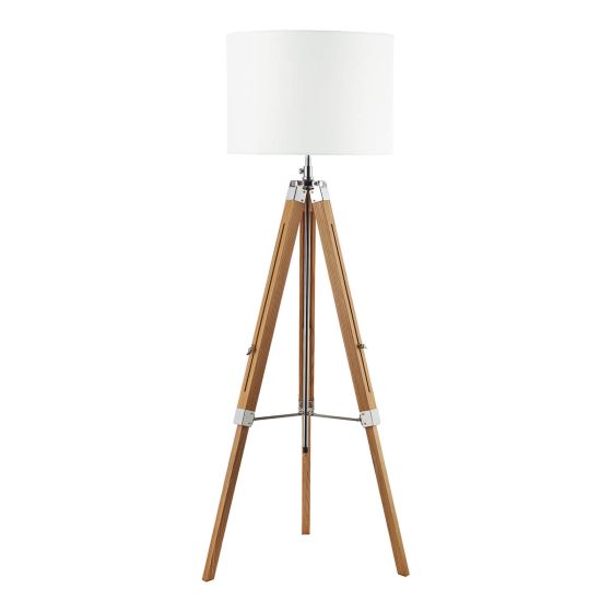 där lighting Easel Tripod Floor Lamp Light Wood Polished Chrome With Shade