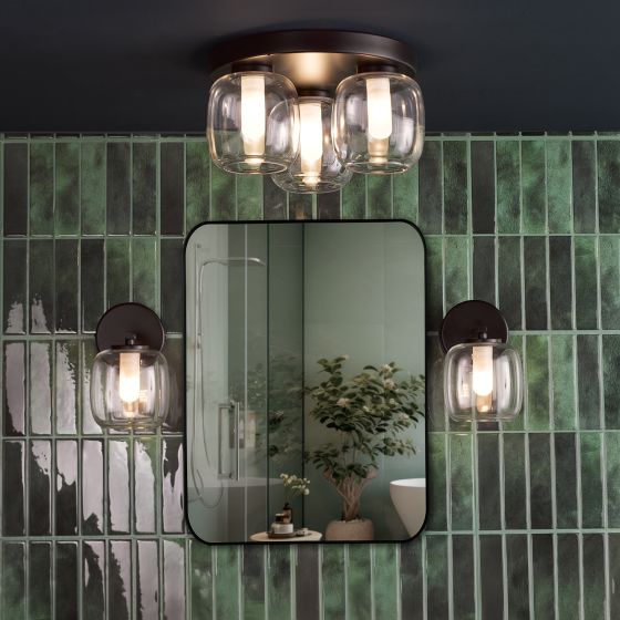 Där Lighting Edaline 3 Light Semi-Flush Matt Black And Glass IP44