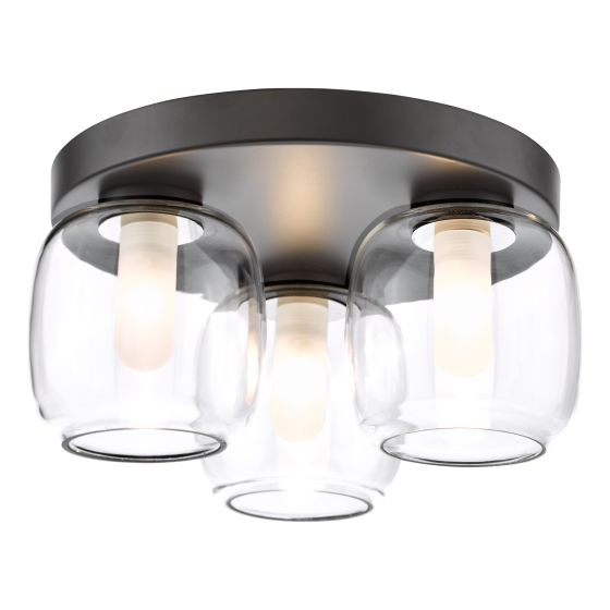 där lighting Edaline 3 Light Semi-Flush Matt Black and Glass IP44