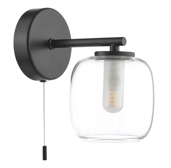 Där Lighting Edaline Wall Light Matt Black And Glass IP44