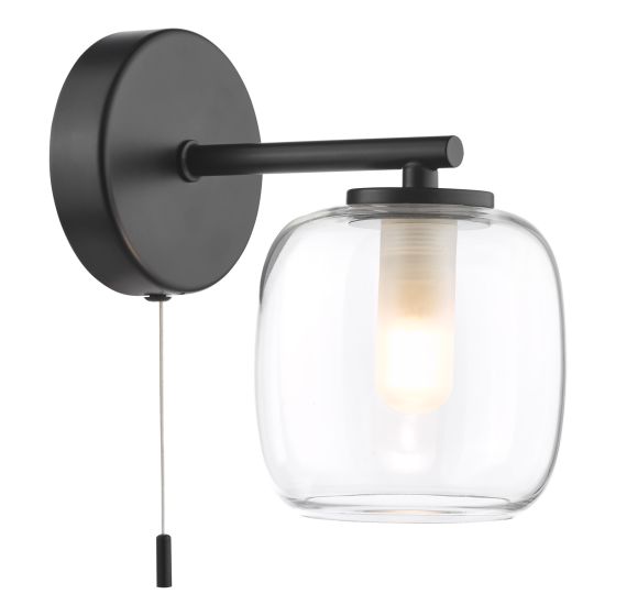 där lighting Edaline Wall Light Matt Black and Glass IP44