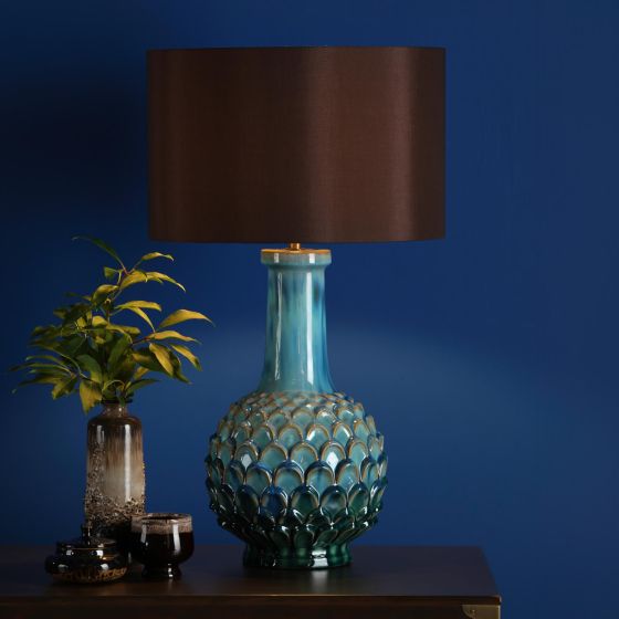 Där Lighting Edlyn Table Lamp Blue Reactive Glaze With Shade