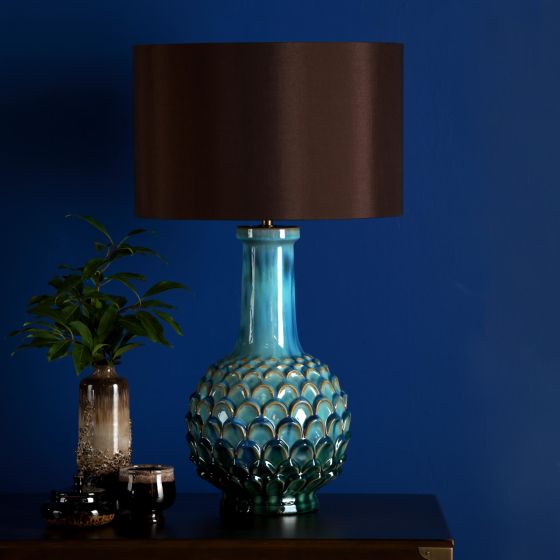 Där Lighting Edlyn Table Lamp Blue Reactive Glaze With Shade