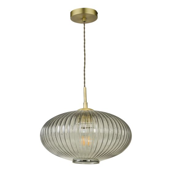 Där Lighting Edmond 1 Light Pendant Smoked Glass Antique Brass Detail