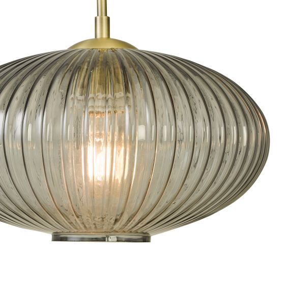 Där Lighting Edmond 1 Light Pendant Smoked Glass Antique Brass Detail