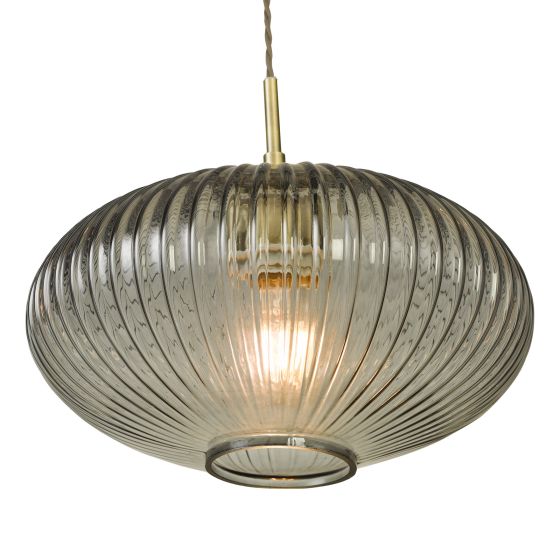 Där Lighting Edmond 1 Light Pendant Smoked Glass Antique Brass Detail