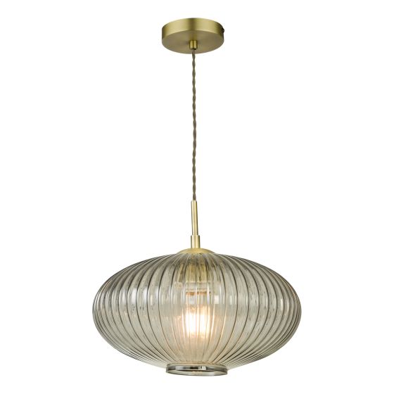 där lighting Edmond 1 Light Pendant Smoked Glass Antique Brass Detail