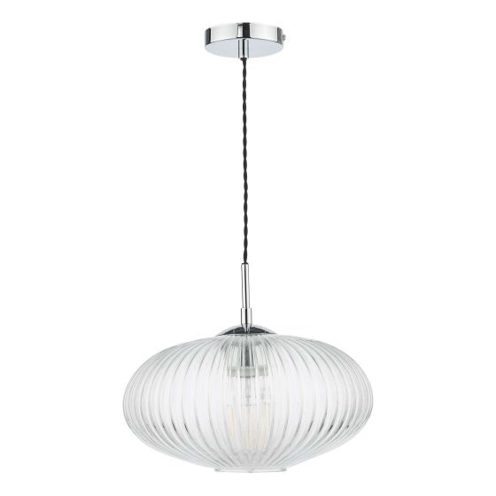 Där Lighting Edmond 1 Light Single Pendant Polished Chrome Ribbed Glass