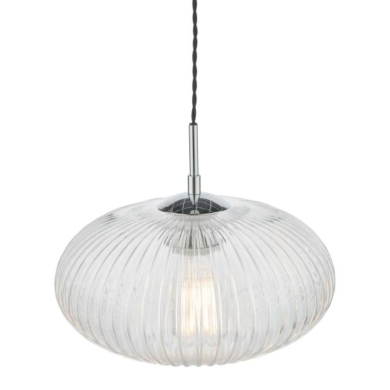 Där Lighting Edmond 1 Light Single Pendant Polished Chrome Ribbed Glass