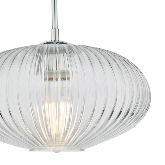 Där Lighting Edmond 1 Light Single Pendant Polished Chrome Ribbed Glass