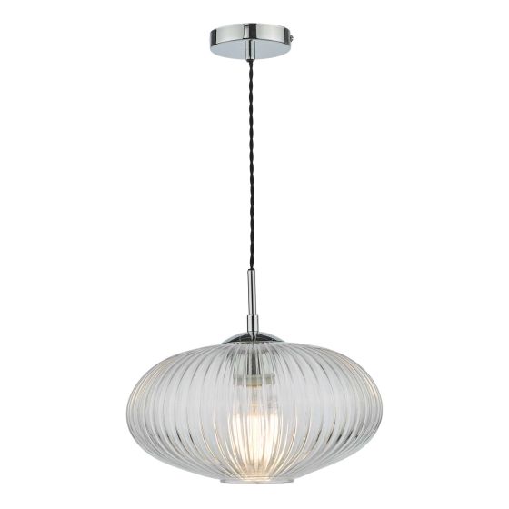 där lighting Edmond 1 Light Single Pendant Polished Chrome Ribbed Glass