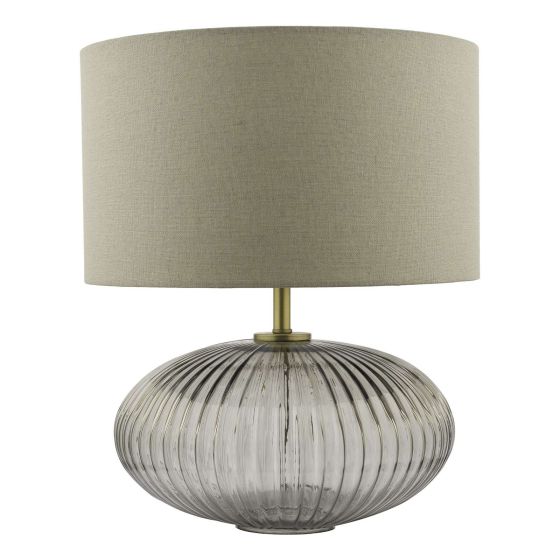 Där Lighting Edmond Table Lamp Smoked Glass Antique Brass Detail With Shade
