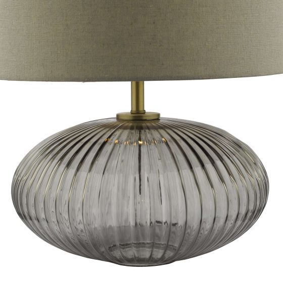 Där Lighting Edmond Table Lamp Smoked Glass Antique Brass Detail With Shade