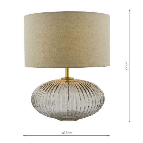 Där Lighting Edmond Table Lamp Smoked Glass Antique Brass Detail With Shade