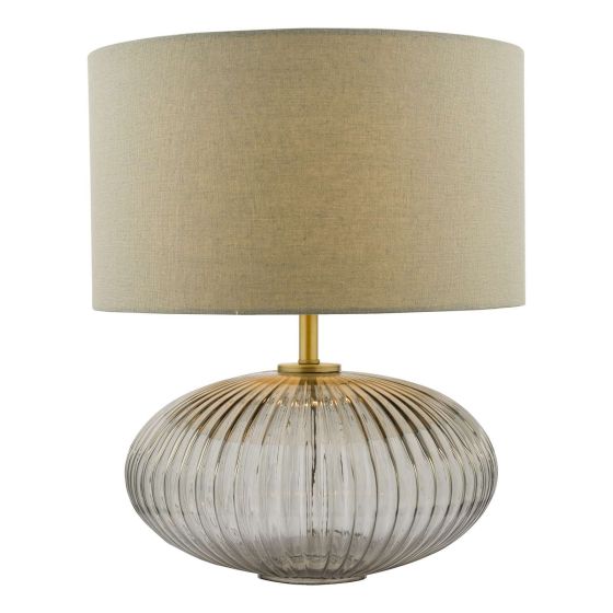 där lighting Edmond Table Lamp Smoked Glass Antique Brass Detail With Shade