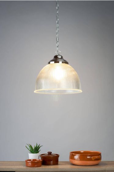 Där Lighting Edna Pendant Ribbed Glass Polished Chrome