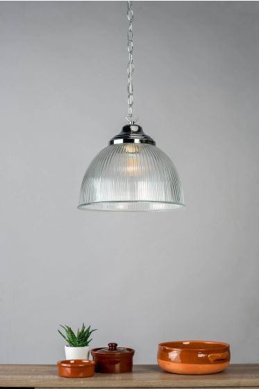 Där Lighting Edna Pendant Ribbed Glass Polished Chrome