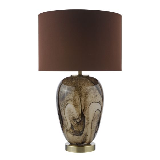 Där Lighting Egas Table Lamp Brown Marble Effect Glass And Antique Brass With Shade