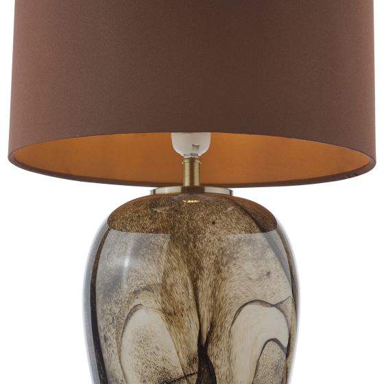 Där Lighting Egas Table Lamp Brown Marble Effect Glass And Antique Brass With Shade