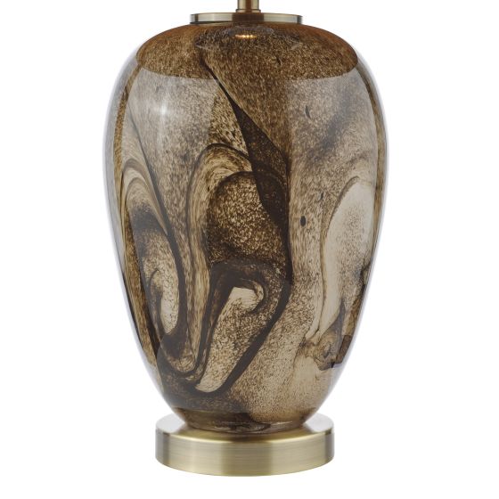 Där Lighting Egas Table Lamp Brown Marble Effect Glass And Antique Brass With Shade