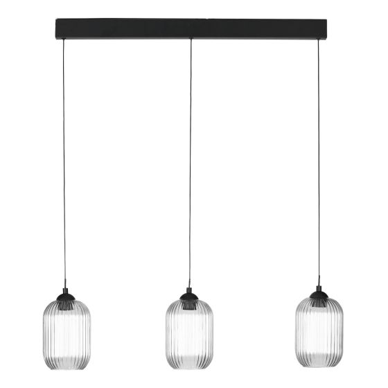 Där Lighting Eileen 3 Light Bar Pendant Matt Black And Ribbed Glass LED