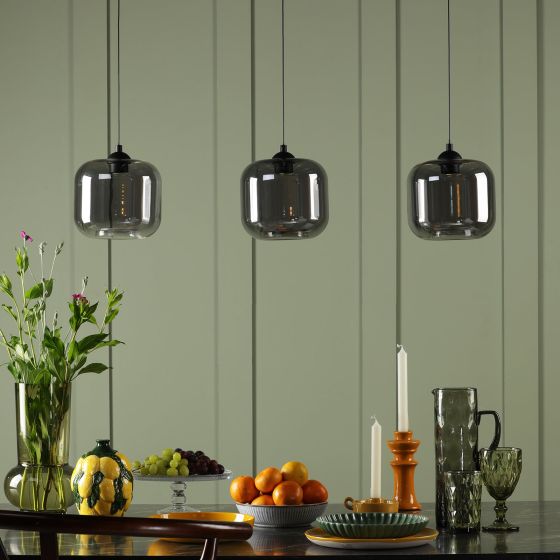 Där Lighting Eileen 3 Light Bar Pendant Matt Black And Smoked Glass LED