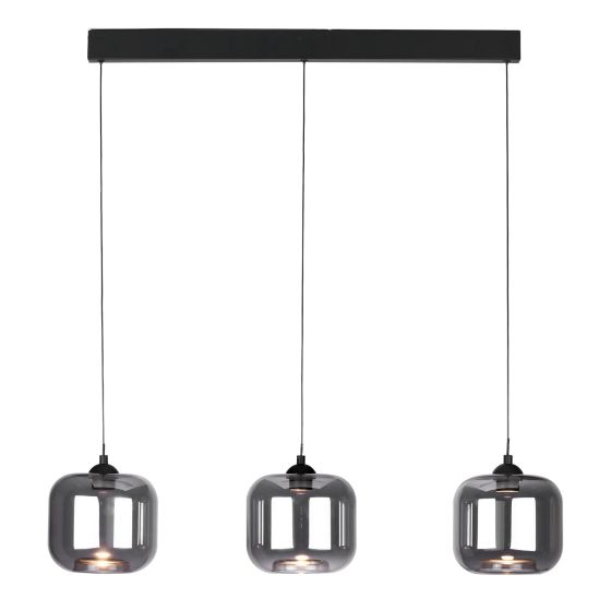 där lighting Eileen 3 Light Bar Pendant Matt Black and Smoked Glass LED