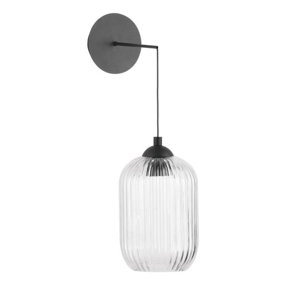 Där Lighting Eileen Pendant/Wall Light Matt Black And Ribbed Glass LED