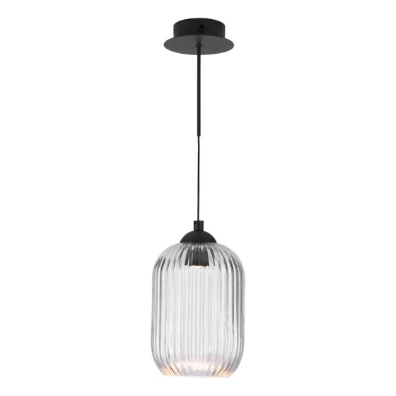 Där Lighting Eileen Pendant/Wall Light Matt Black And Ribbed Glass LED
