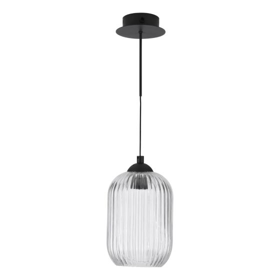 Där Lighting Eileen Pendant/Wall Light Matt Black And Ribbed Glass LED
