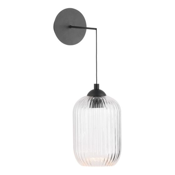 där lighting Eileen Pendant/Wall Light Matt Black and Ribbed Glass LED
