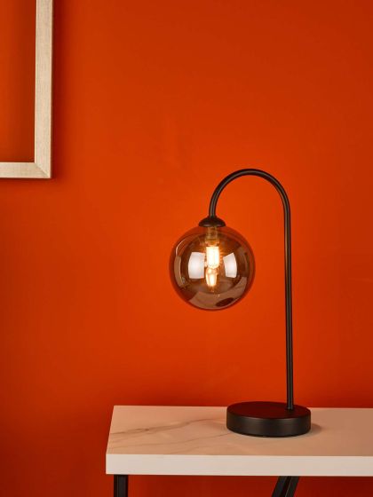 Där Lighting Eissa 1 Light Touch Table Lamp Matt Black Smoked Glass