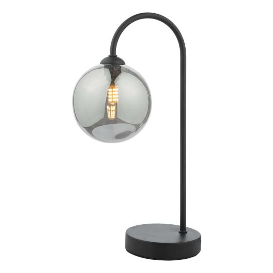 där lighting Eissa 1 Light Touch Table Lamp Matt Black Smoked Glass