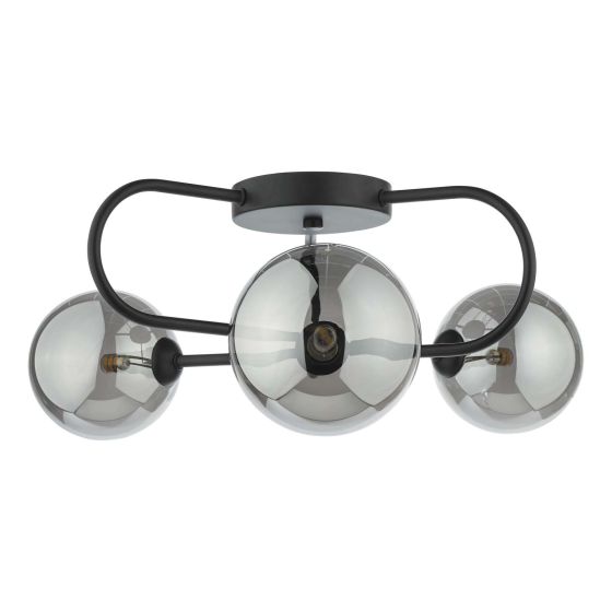 Där Lighting Eissa 3 Light Semi Flush Matt Black Smoked Glass