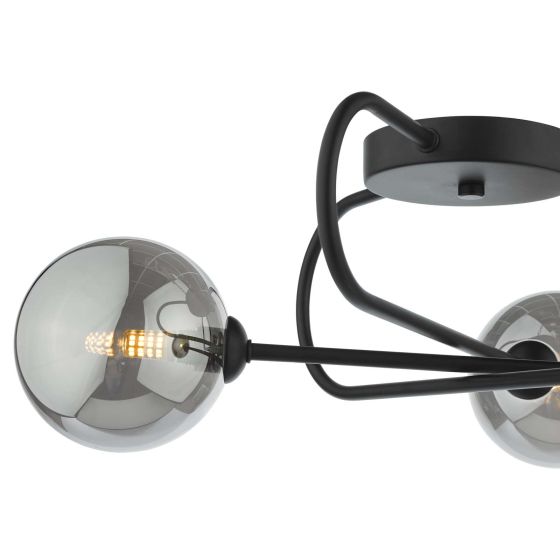 Där Lighting Eissa 3 Light Semi Flush Matt Black Smoked Glass