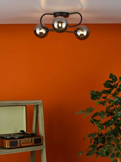 Där Lighting Eissa 3 Light Semi Flush Matt Black Smoked Glass