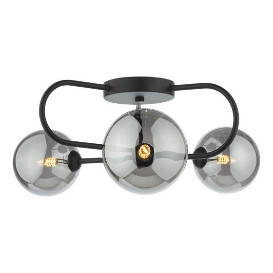 där lighting Eissa 3 Light Semi Flush Matt Black Smoked Glass