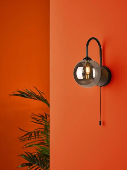 Där Lighting Eissa Wall Light Matt Black Smoked Glass