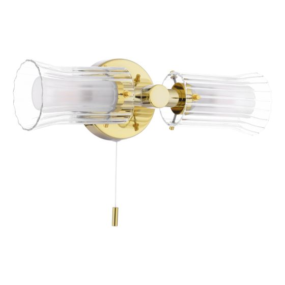Där Lighting Elba Bathroom 2 Light Wall Light Polished Gold Glass IP44