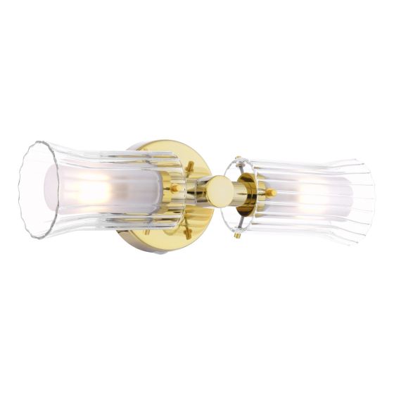 Där Lighting Elba Bathroom 2 Light Wall Light Polished Gold Glass IP44