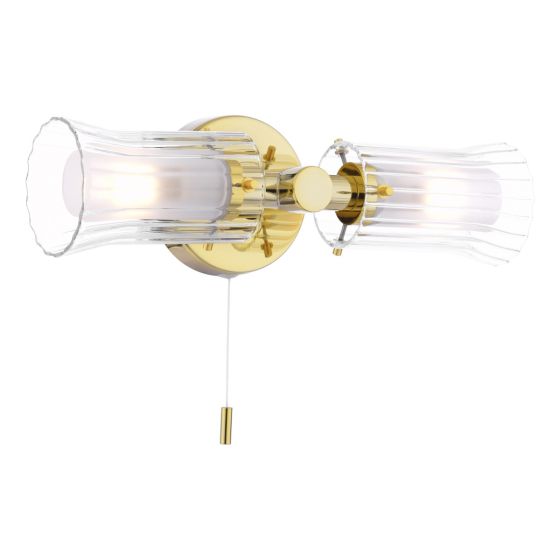 där lighting Elba Bathroom 2 Light Wall Light Polished Gold Glass IP44