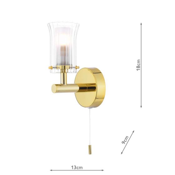 Där Lighting Elba Bathroom Wall Light Polished Gold Glass IP44