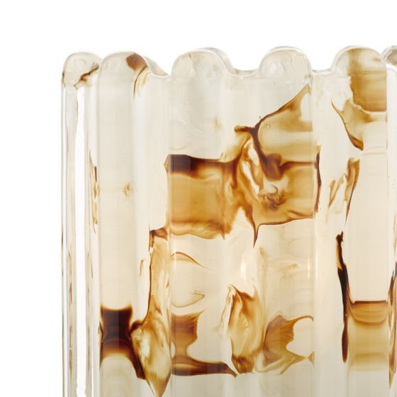 Där Lighting Elf Touch Table Lamp Antique Brass With Ribbed Amber Glass