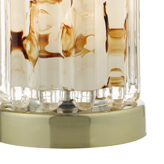 där lighting Elf Touch Table Lamp Antique Brass With Ribbed Amber Glass