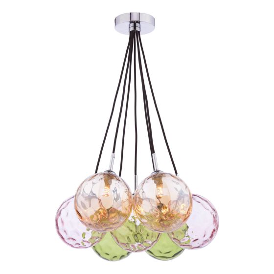 där lighting Elpis 7 Light Cluster Pendant Polished Chrome Mixed Coloured Glass