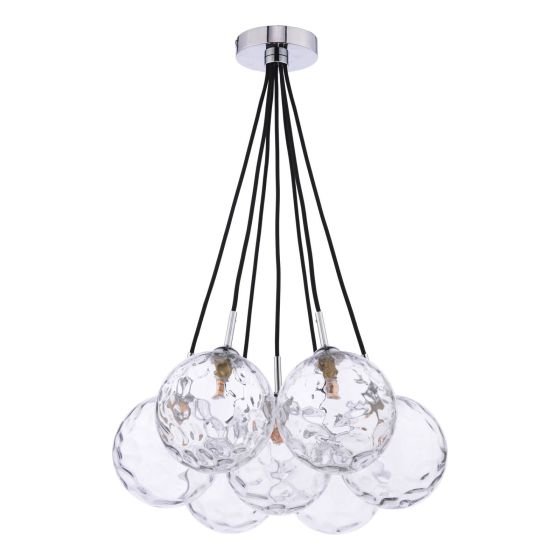 Där Lighting Elpis 7 Light Cluster Pendant Polished Chrome Moulded Glass